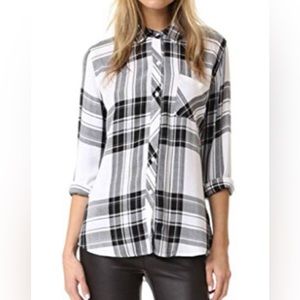 RAILS Hunter Button Down Shirt in White/Black Size Large